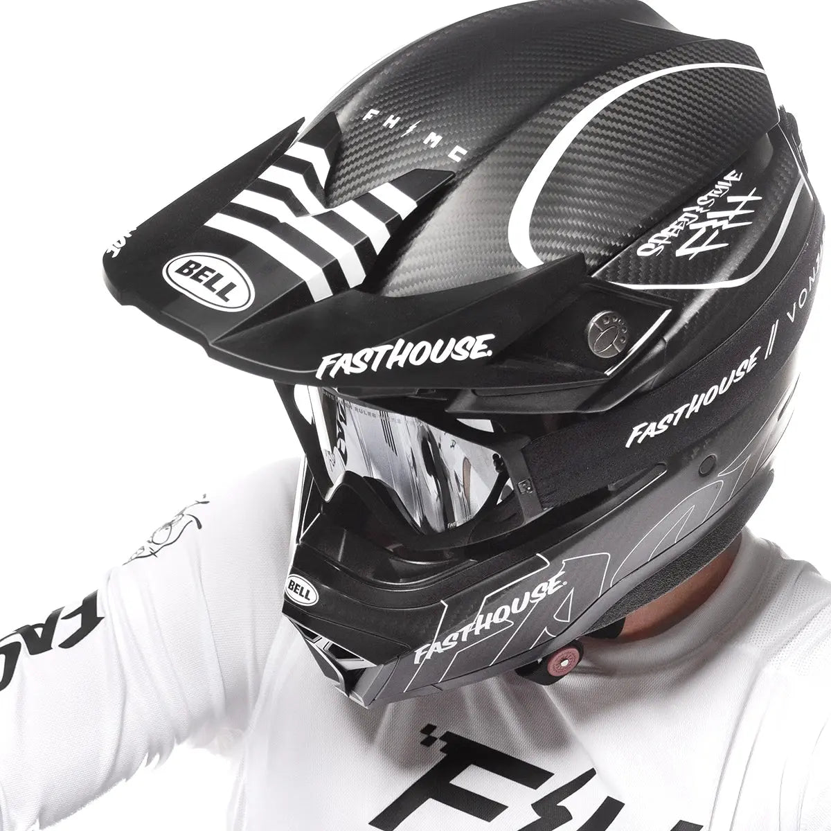 Bell Moto-10 Spherical Fasthouse Raven Helmet - Matte Black/White - Fasthouse