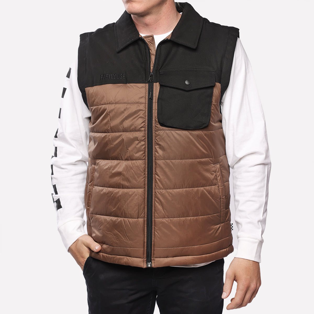 Fasthouse Prospector Puffer Vest, Black/Brown, Large-Motocross Vest