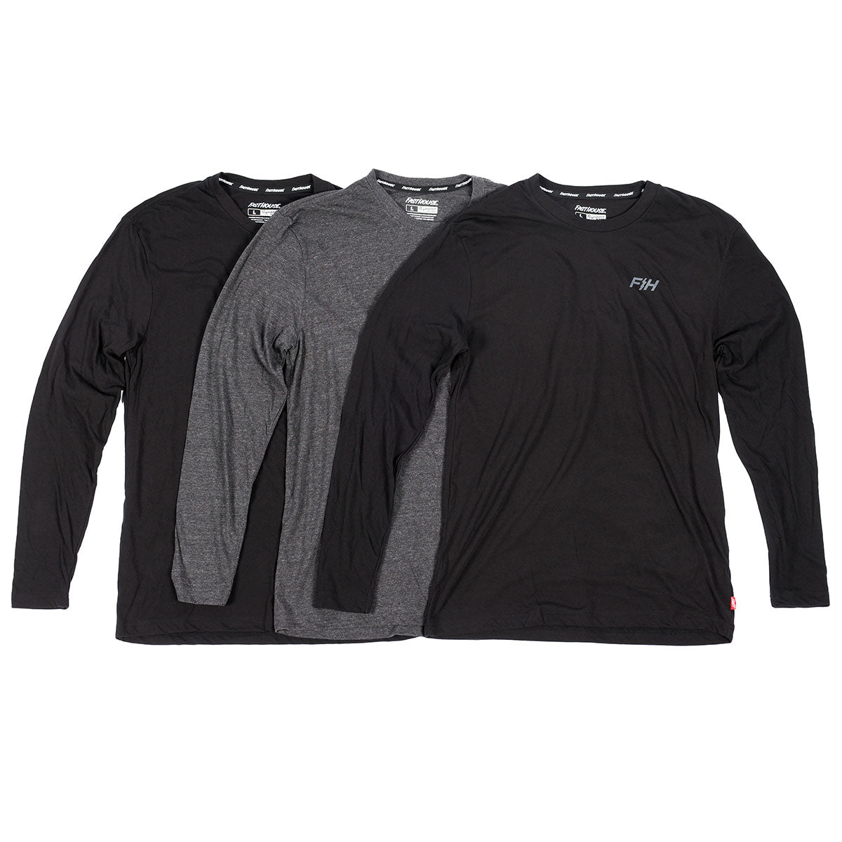 Basic Long Sleeve Tech Tee 3 Pack - Black/Heather Grey