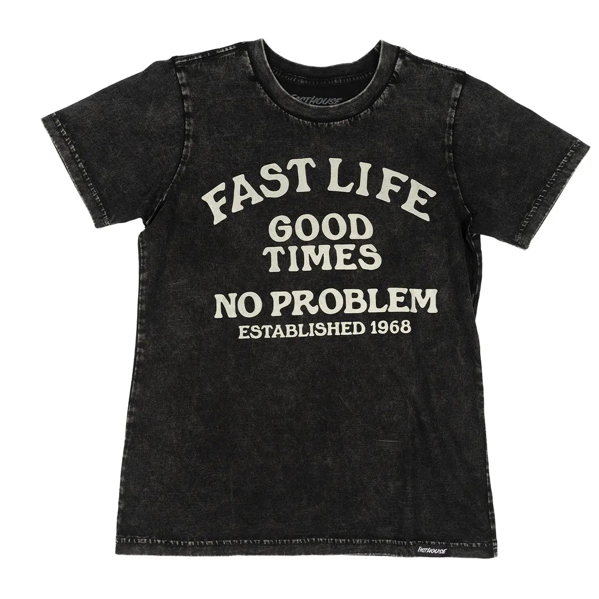 Womens No Problem Tee - Black Acid Wash Fasthouse