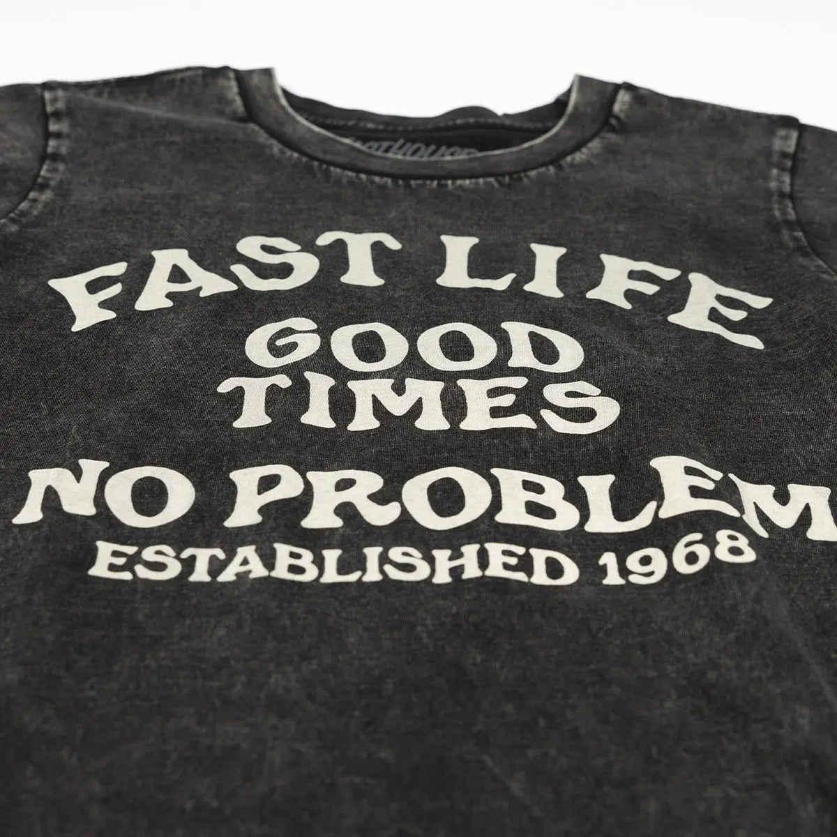 Womens No Problem Tee - Black Acid Wash Fasthouse