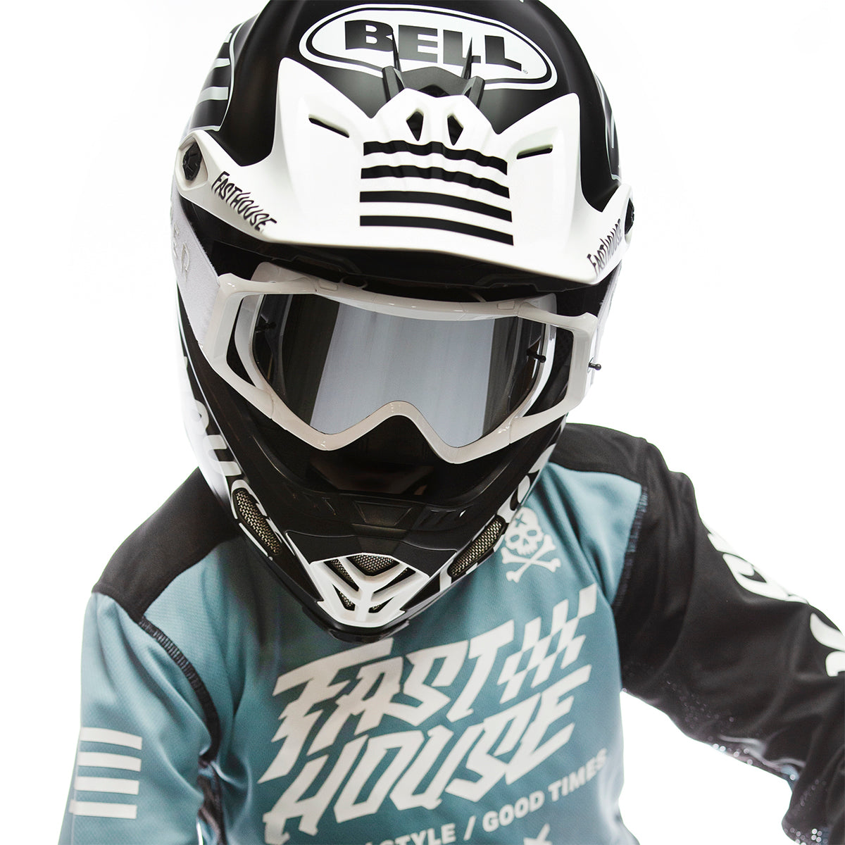 Bell Moto-9 MIPS Youth Helmet - Flying Colors Matte Black/White Fasthouse