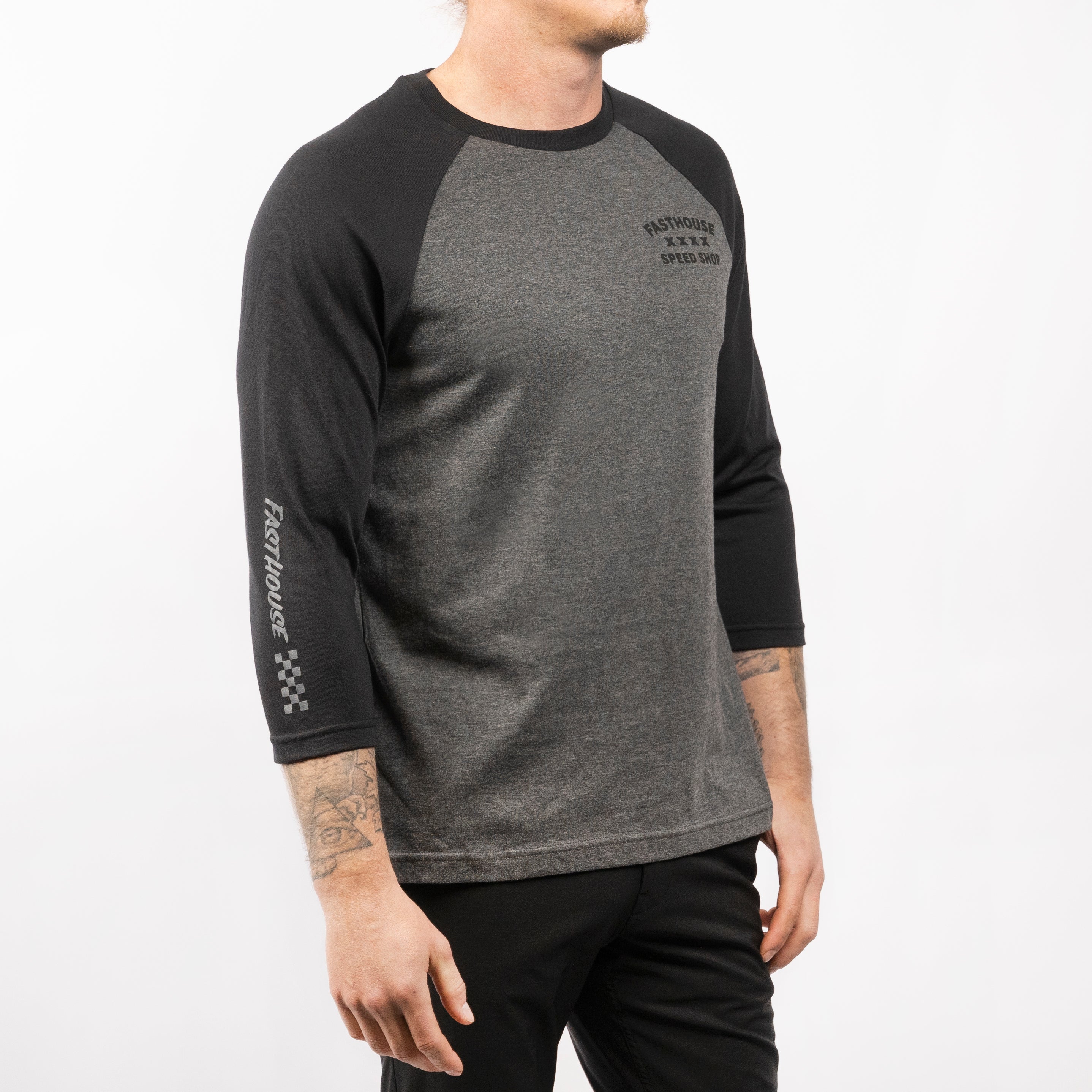 Swift Raglan Tech Tee - Black/Charcoal Heather Closeout