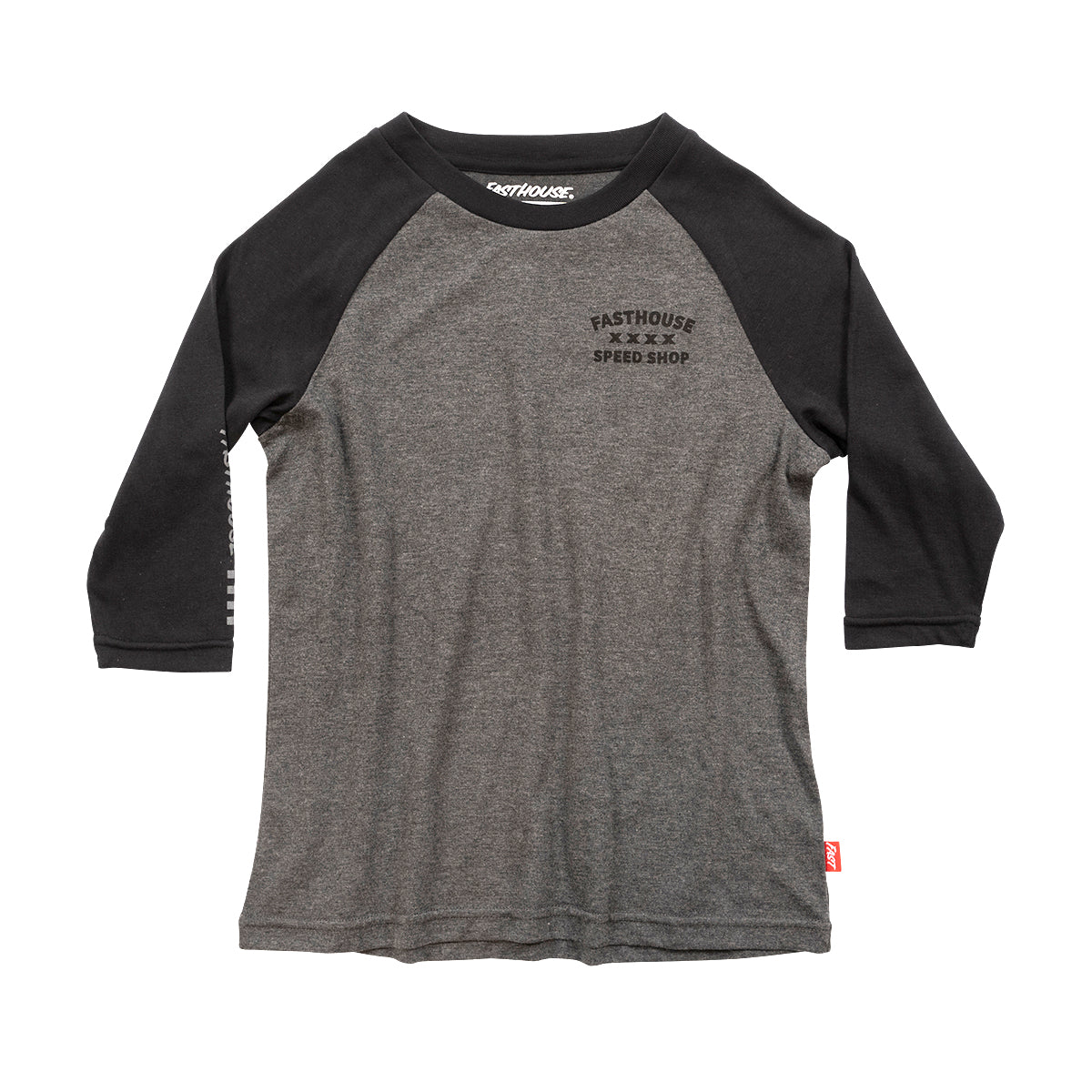 Swift Raglan Youth Tech Tee - Black/Charcoal Heather closeout