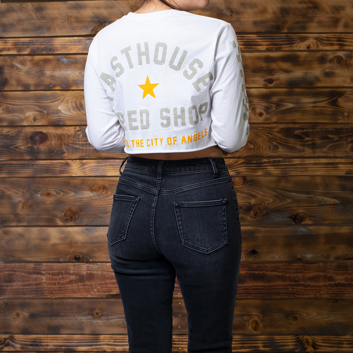 Star LS Women's Crop Tee - White