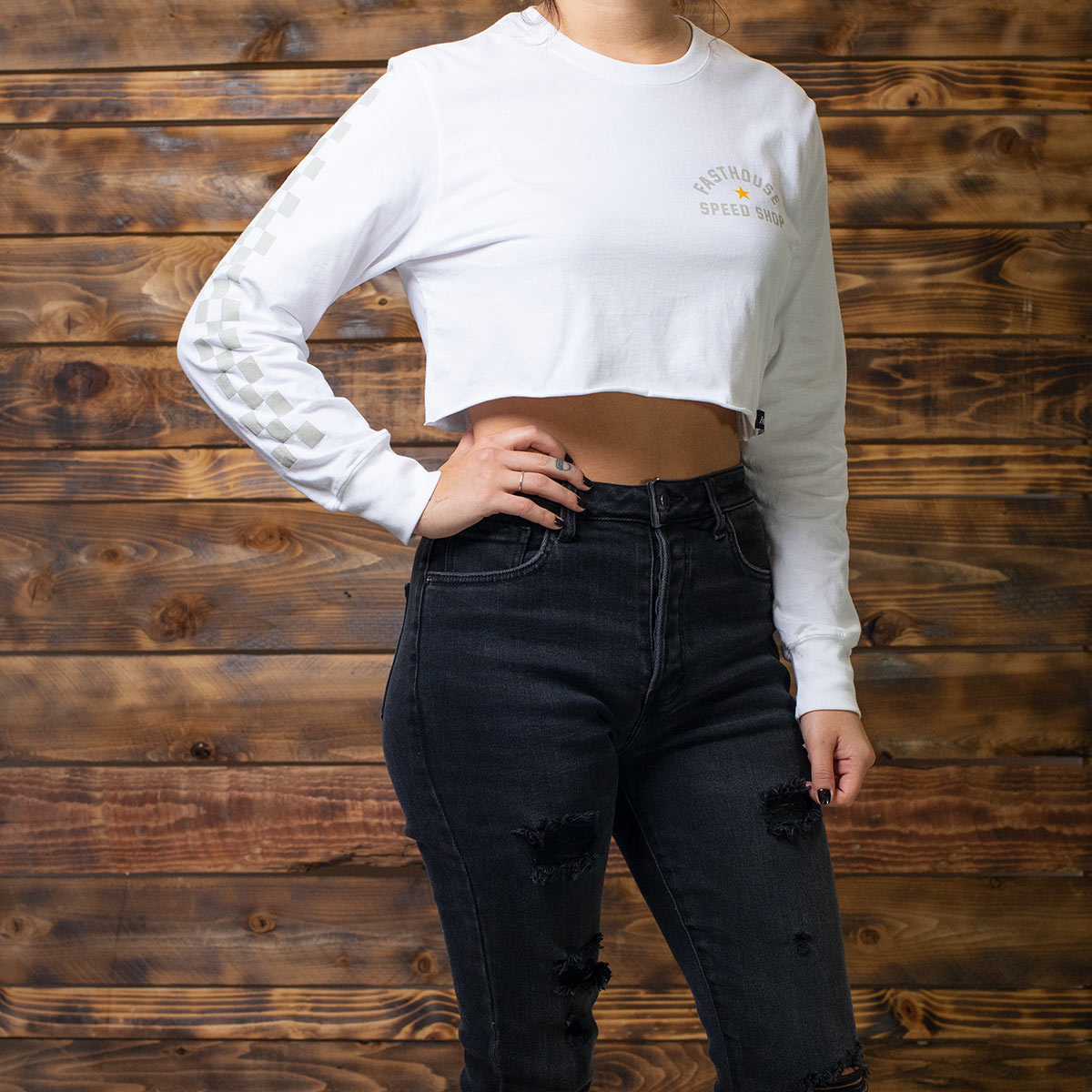 Star LS Women's Crop Tee - White