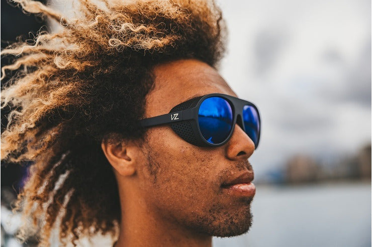 VonZipper Esker Polarized Plus Sunglasses - Black Satin/Blue Flash Fasthouse