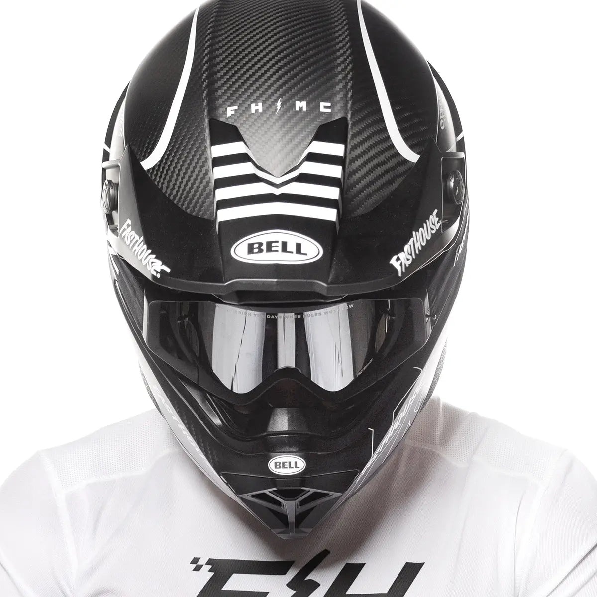 bell black and white helmet Bell Moto-10 Spherical Fasthouse Raven Helmet