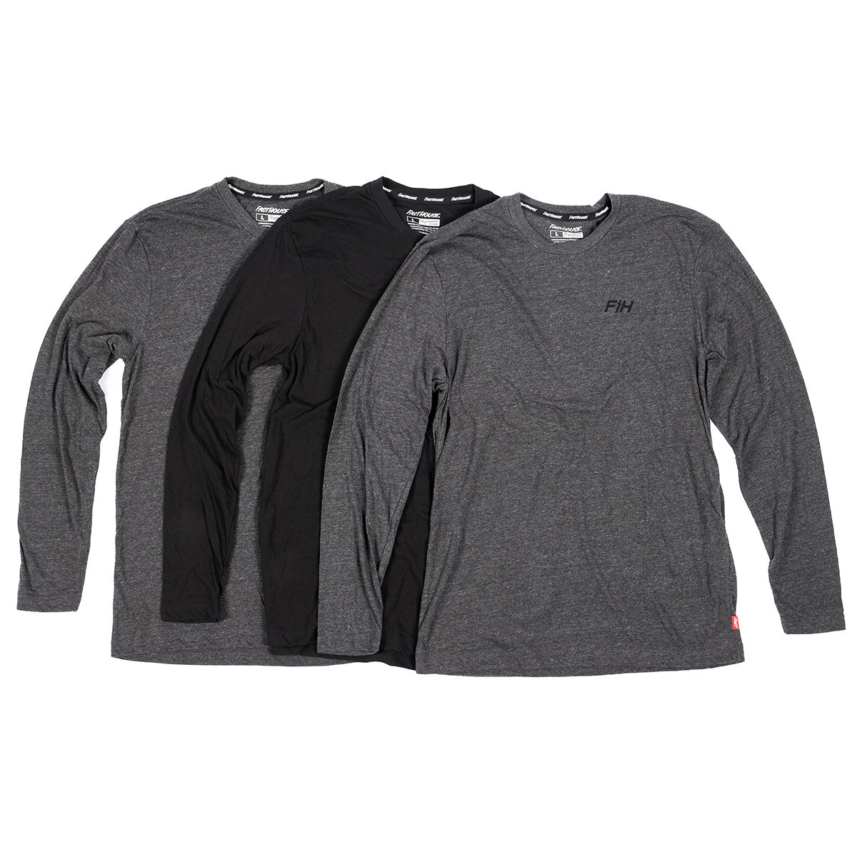 Basic Long Sleeve Tech Tee 3 Pack - Heather Gray/Black