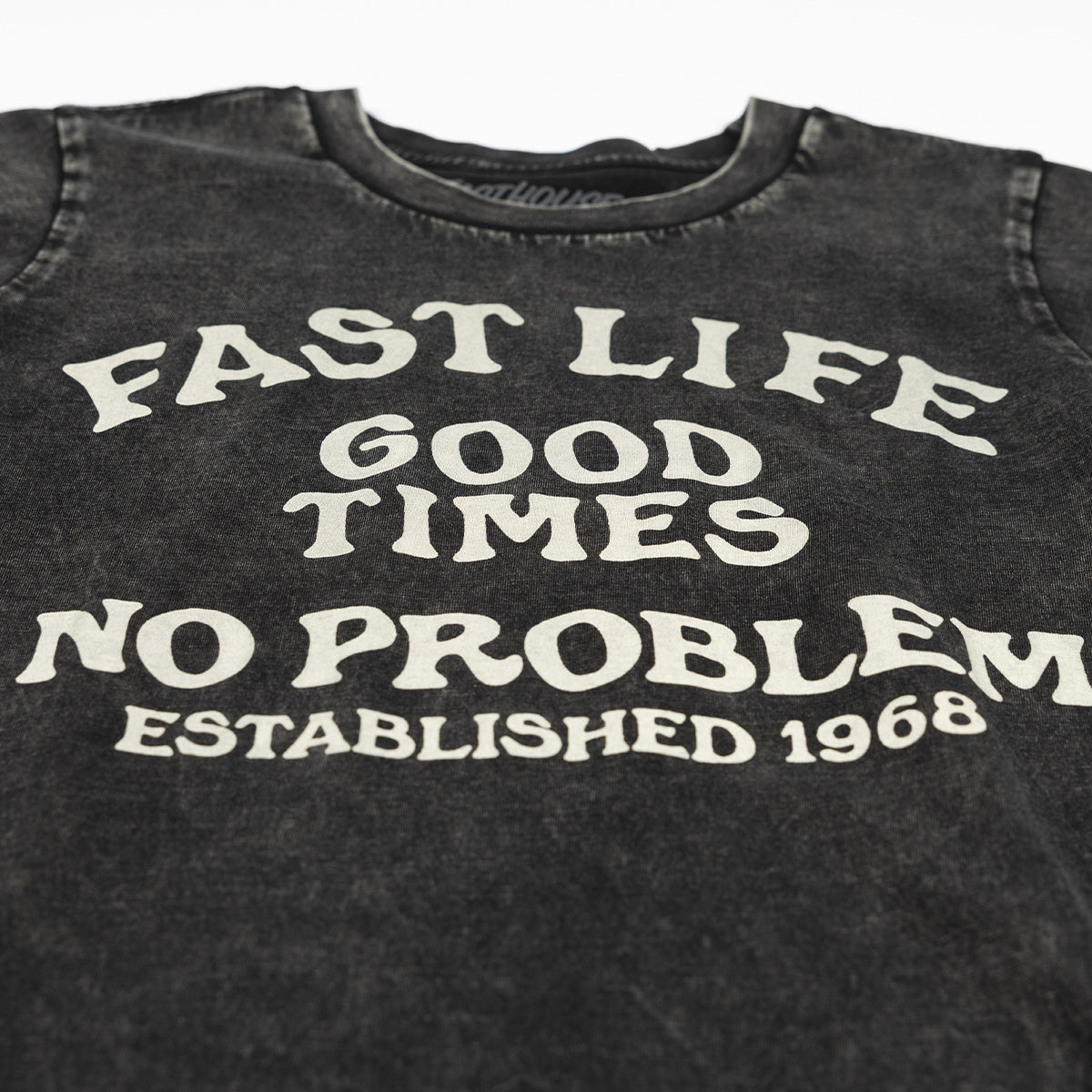 Womens No Problem Tee - Black Acid Wash