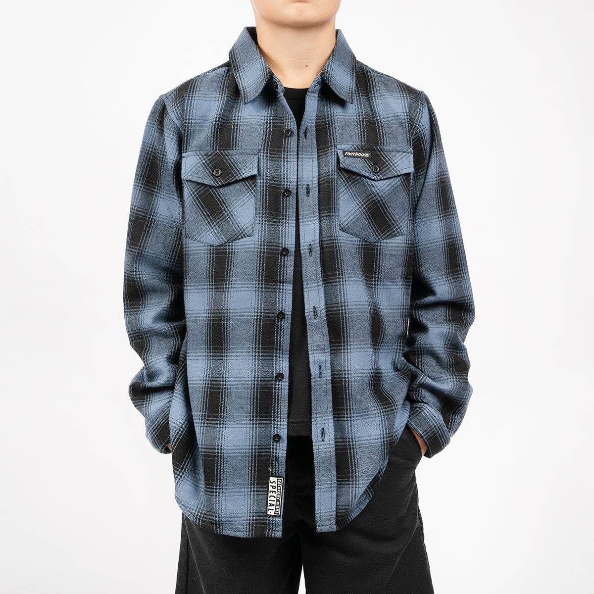 Saturday Night Special Youth Flannel - Dust Blue/Black