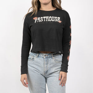 Serene Long Sleeve Women's Crop Tee - Black
