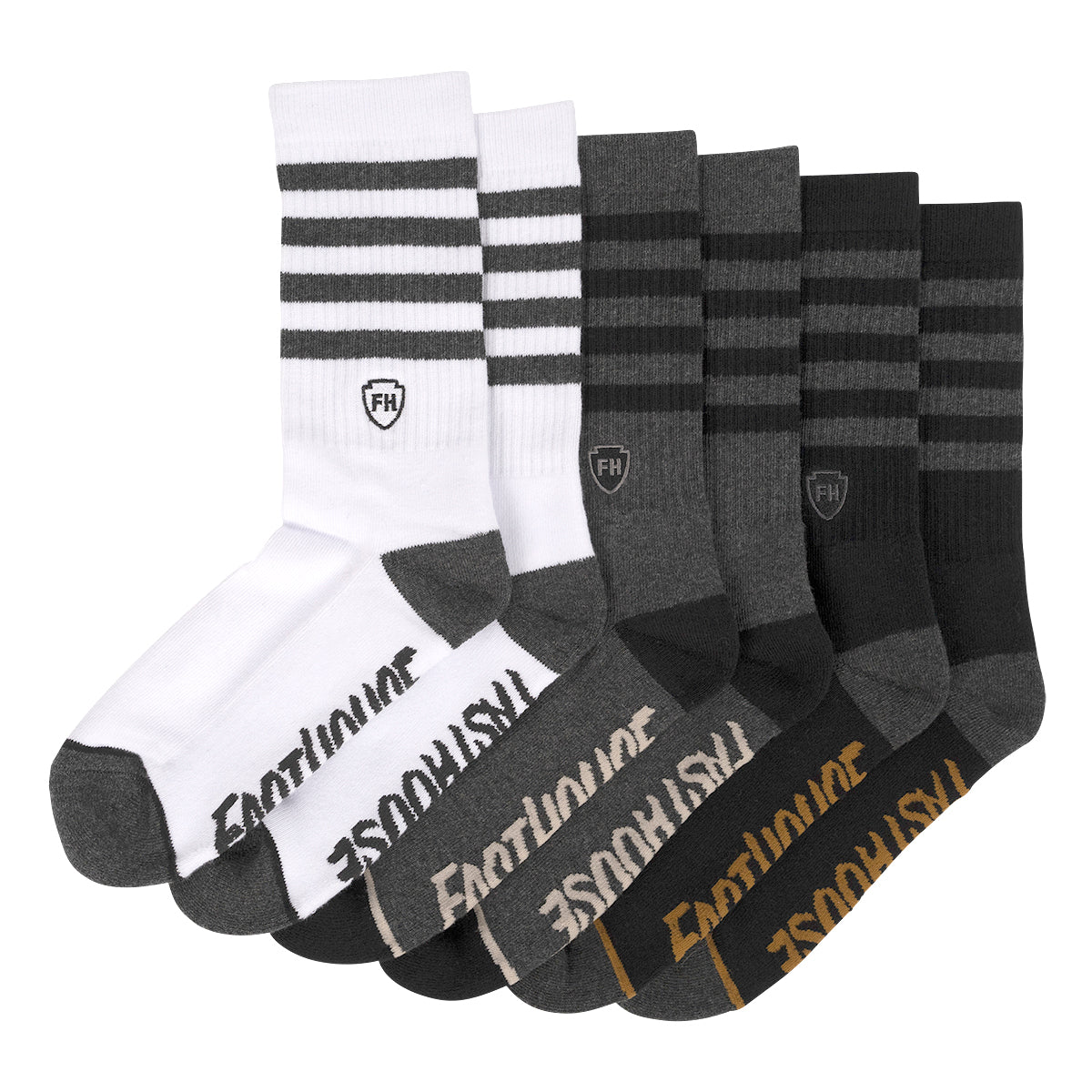 Striped Crew Socks, 3 Pack - Black/White