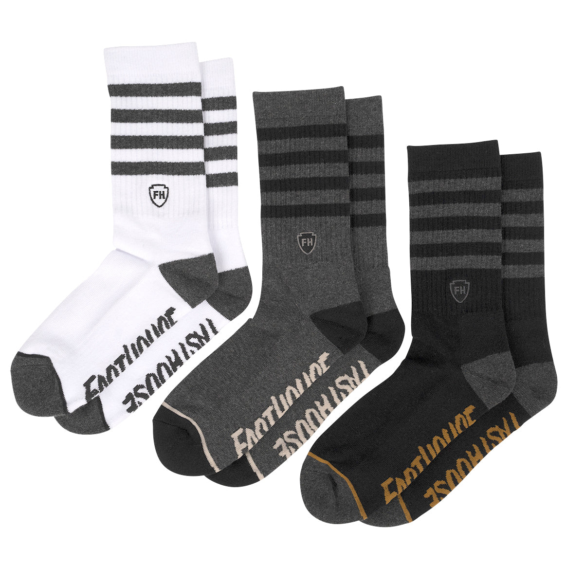 Striped Crew Socks, 3 Pack - Black/White