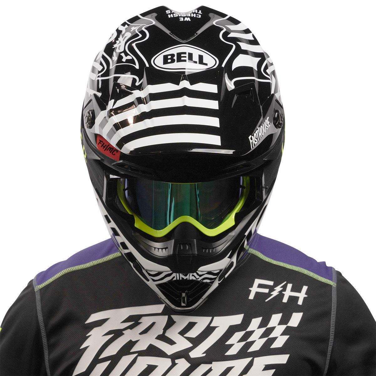 Bell Moto-9S Flex Flying Colors - Black/White | MX Helmet | Adult | M | Fasthouse